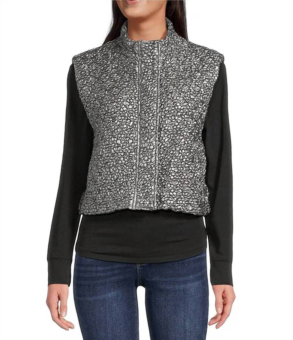 NEW CURRENT AIR quilted high neck sleeveless vest in black/ silver